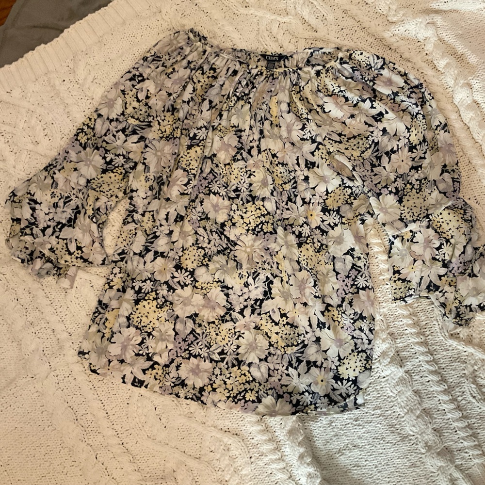 Chaps 2X floral peasant style top, flutter 3/4 sleeve